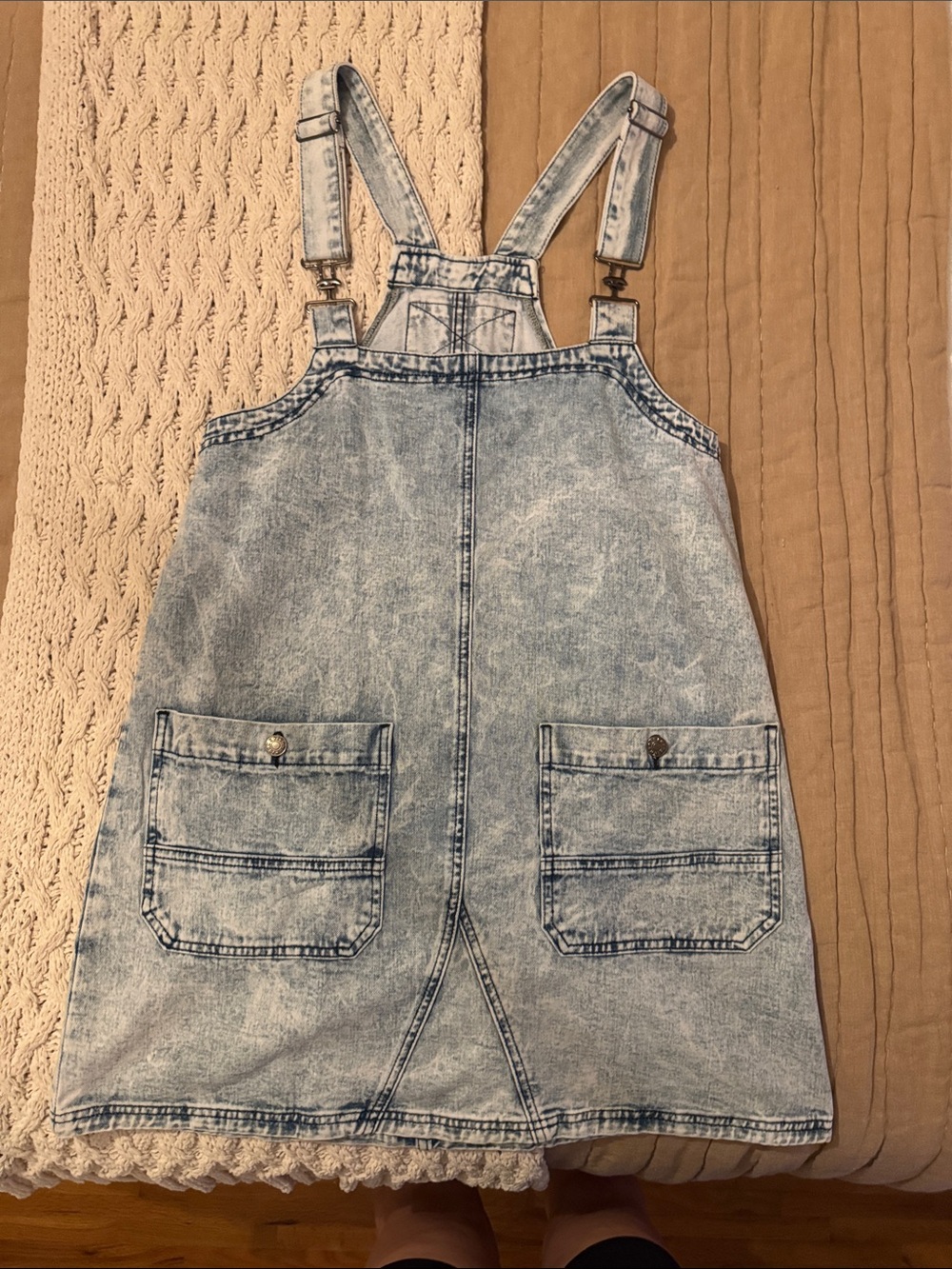 NWOT Light Wash Denim Overall Dress with Front Patch Pockets